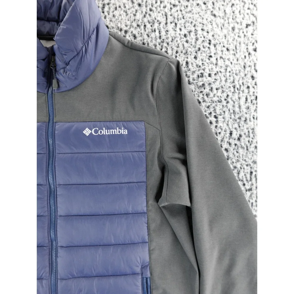 Columbia Puffer Fleece Jacket Men's Size M‎ Gray Blue Zip Up Insulated